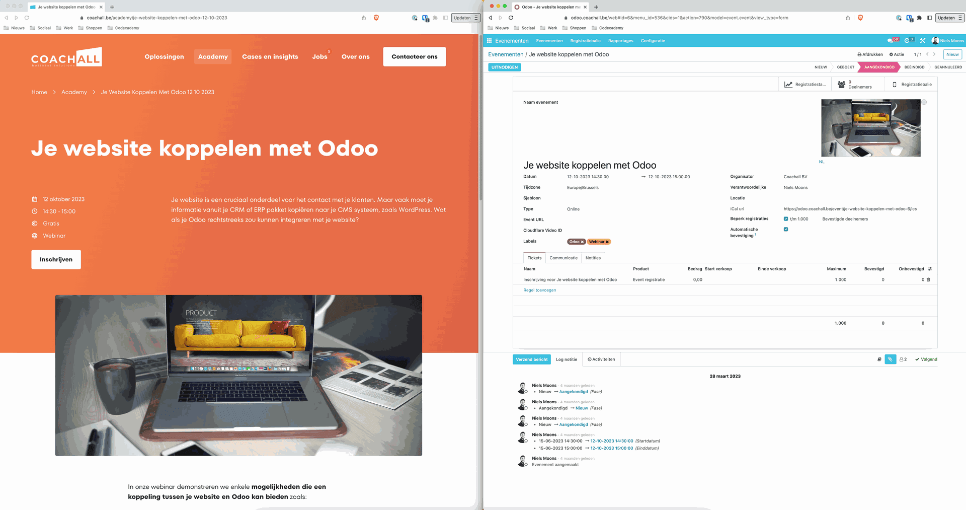 Odoo event app synced with Next JS website